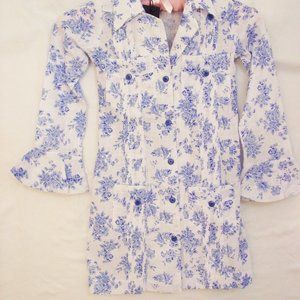 Girl's ROSIR Mexican Guayabera Shirt Dress White Blue 2